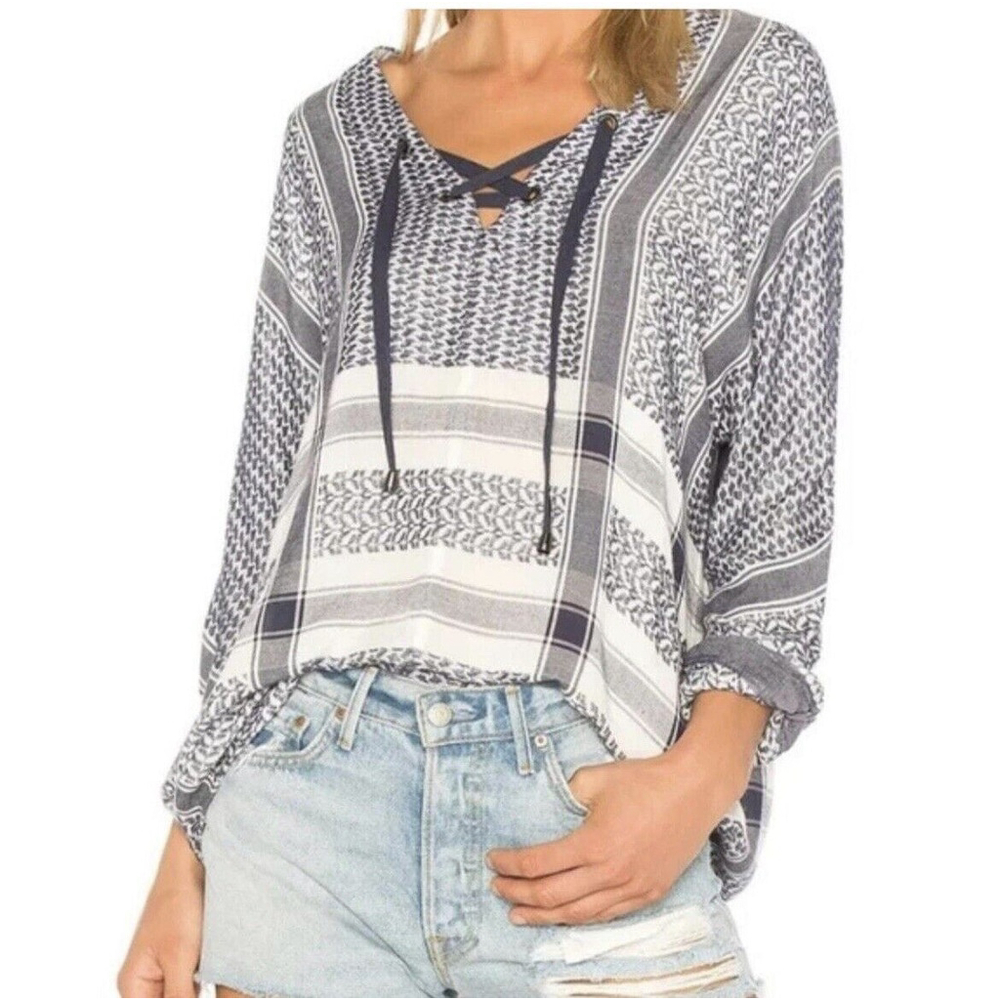 Rails Lily Sapphire Jacquard Long Sleeve Top XS 100% Rayon Casual Coastal